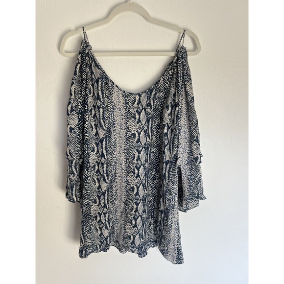 Parker Cold Shoulder Silk Blue Snake Print Dress S Small - Picture 2 of 5